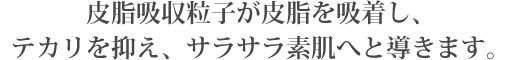 皮脂吸収粒子が皮脂を吸着し、
テカリを抑え、サラサラ素肌へと導きます。