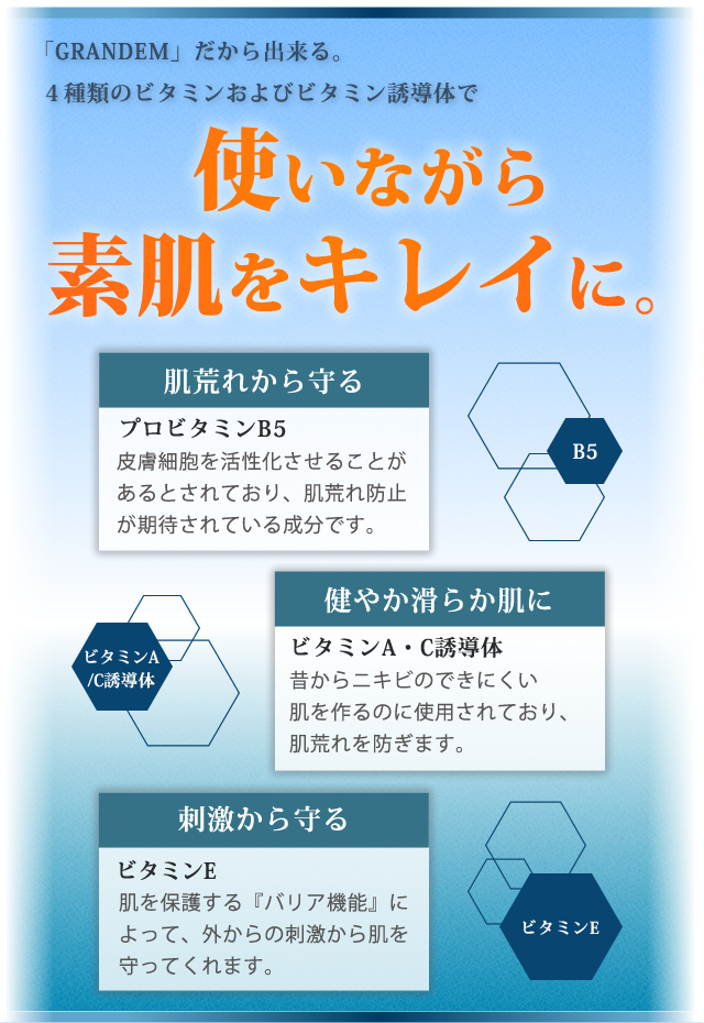 美容成分で使いながら素肌をキレイに。