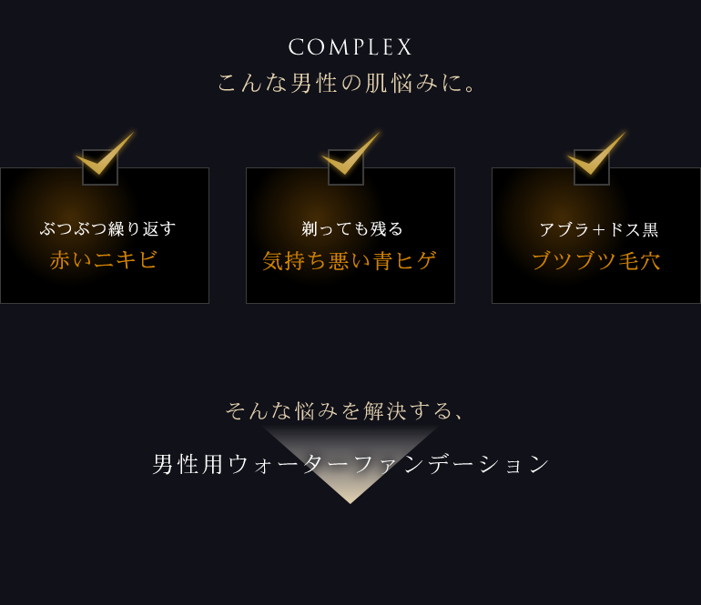 男性の青髭・ニキビ・毛穴悩みを隠すウォーターファンデーション。